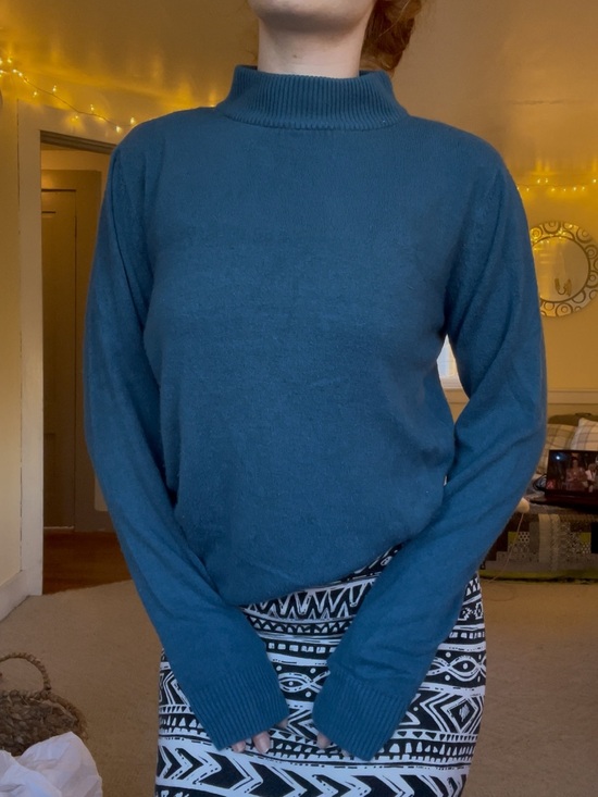 Zara Sweaters - Zara Knit Blue Mock Neck Crew Sweater Soft Cozy Cute Spring Summer Longsleeve